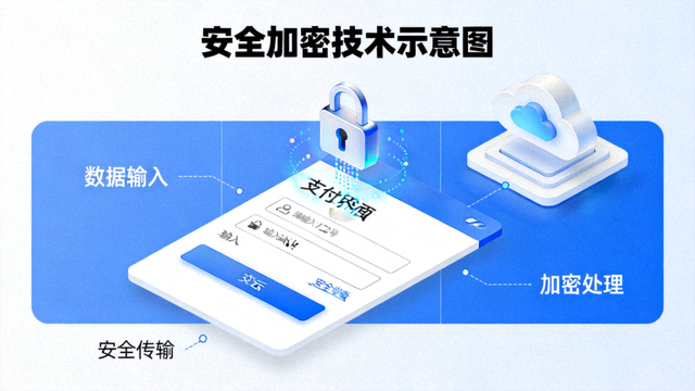 安全加密技术示意图，锁形图标与支付界面结合，展示SSL与风控层级