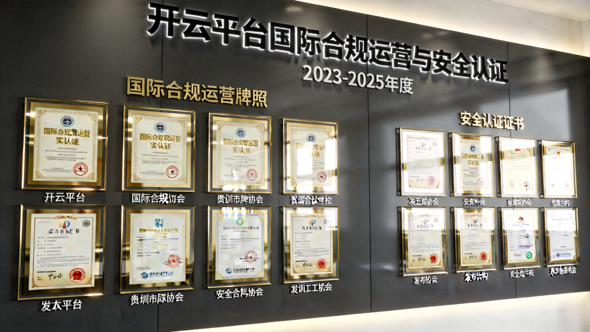 开云平台获得的国际合规运营牌照与安全认证证书展示墙