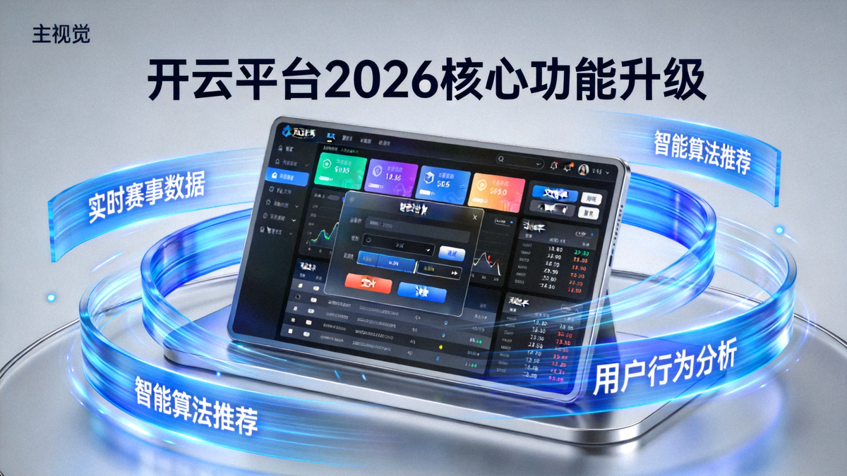 开云平台2026核心功能升级主视觉图，展示智能投注界面与数据流效果