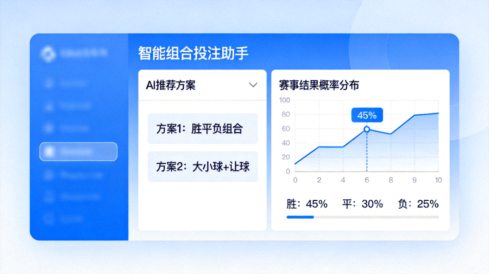 智能组合投注助手界面截图，显示AI推荐方案与概率分析图表