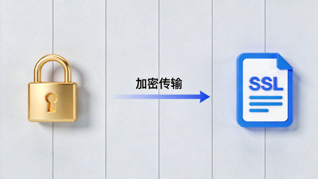 数据加密传输示意图，锁形图标与SSL证书标识