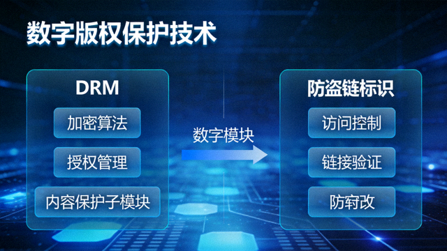数字版权保护技术示意图，DRM与防盗链标识