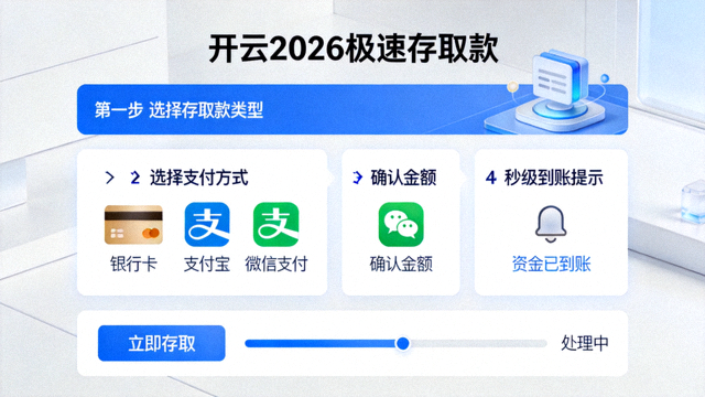 开云2026极速存取款流程界面，展示多种支付方式与秒级到账提示