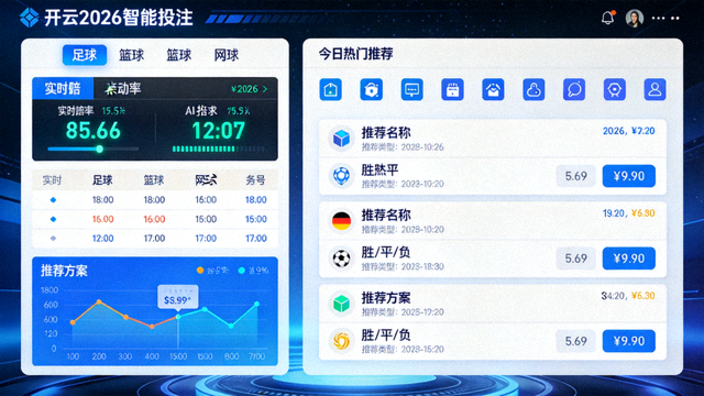 开云2026智能投注模块界面，展示实时赔率动态与AI推荐组合