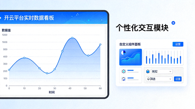 开云平台实时数据看板与个性化交互模块界面展示，折线图与自定义组件面板