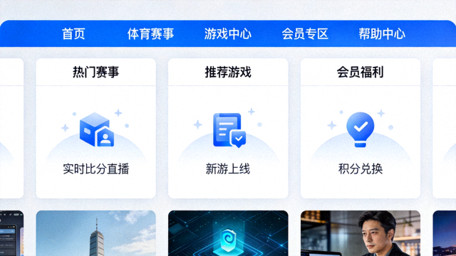 开云_Kaiyun 平台首页功能分区示意图，蓝色导航条与内容卡片整齐排列